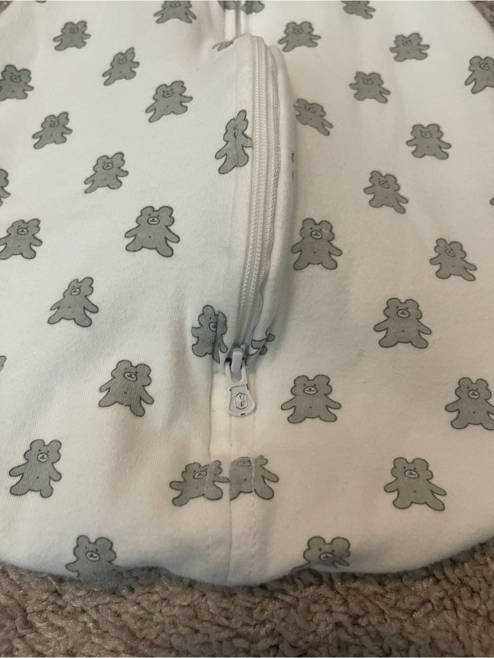 Neutral Bear-Print Zip Front Baby One-Piece Swaddle - Picture 3 of 5